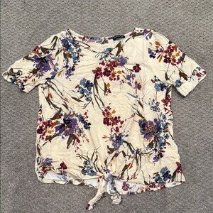 Pink Clover - Cream and Floral Ruched Tie Front Blouse